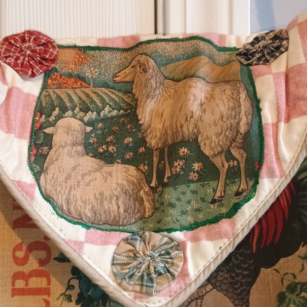 Vintage Handmade‎ Farmhouse Feed Sack Print Shoulder Bag Rustic Barnyard Animals - Picture 9 of 13